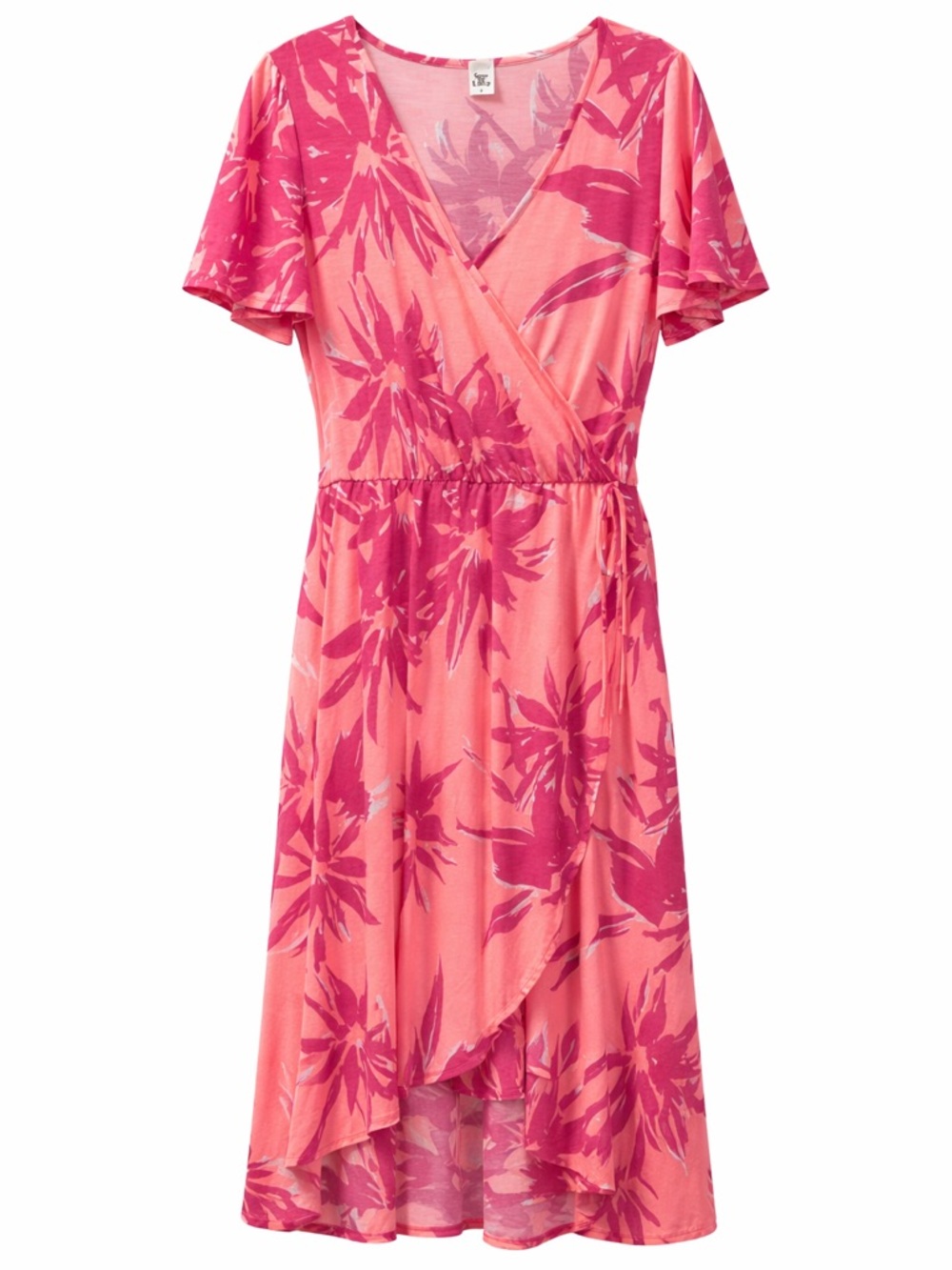 Sew in Love Tropical print faux wrap dress Coral and Pink size Large